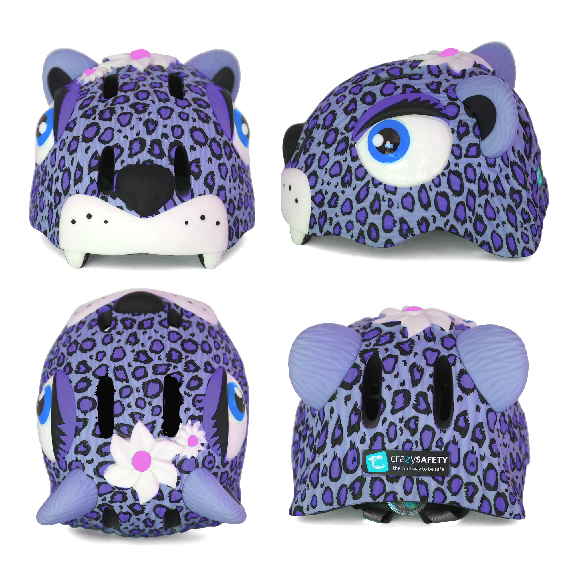 Capacete infantil para bicicleta | Leopardo roxo | Segurança máxima | Certificado EN1078