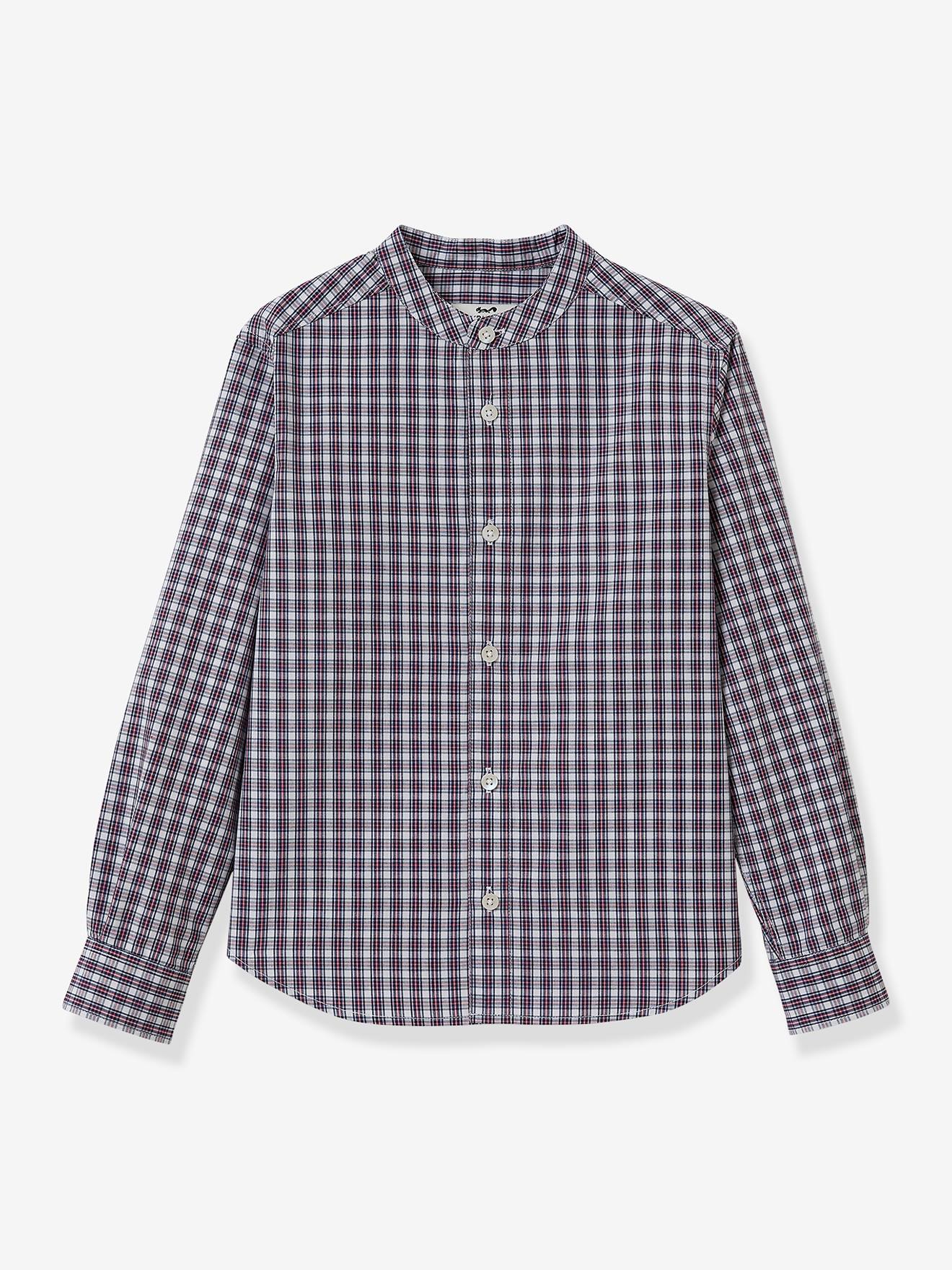 Camisa xadrez com gola mandarim para menino