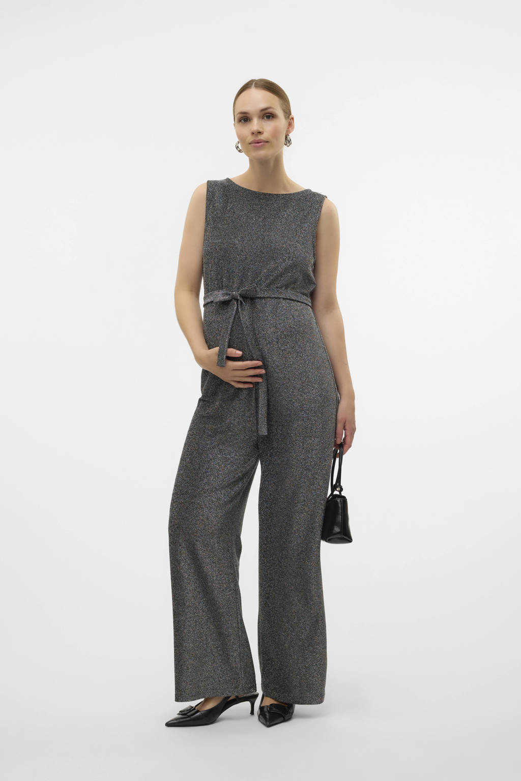 MAMALICIOUS zwangerschapsjumpsuit met glitters MLGLAM grijs