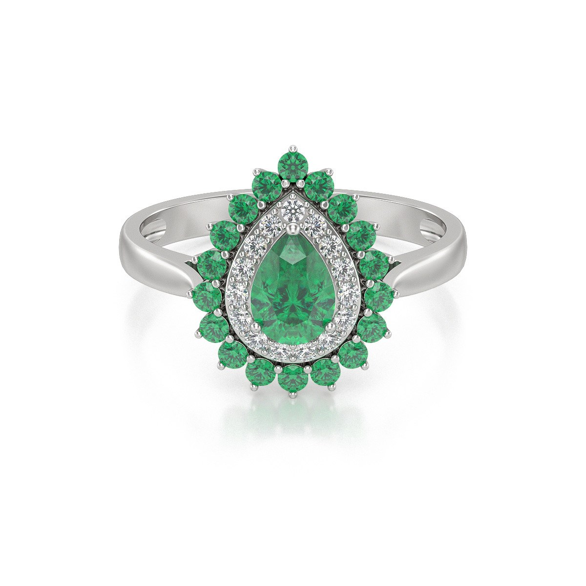 Bague ADEN Or 585 Blanc Emeraude et diamants 3.15grs