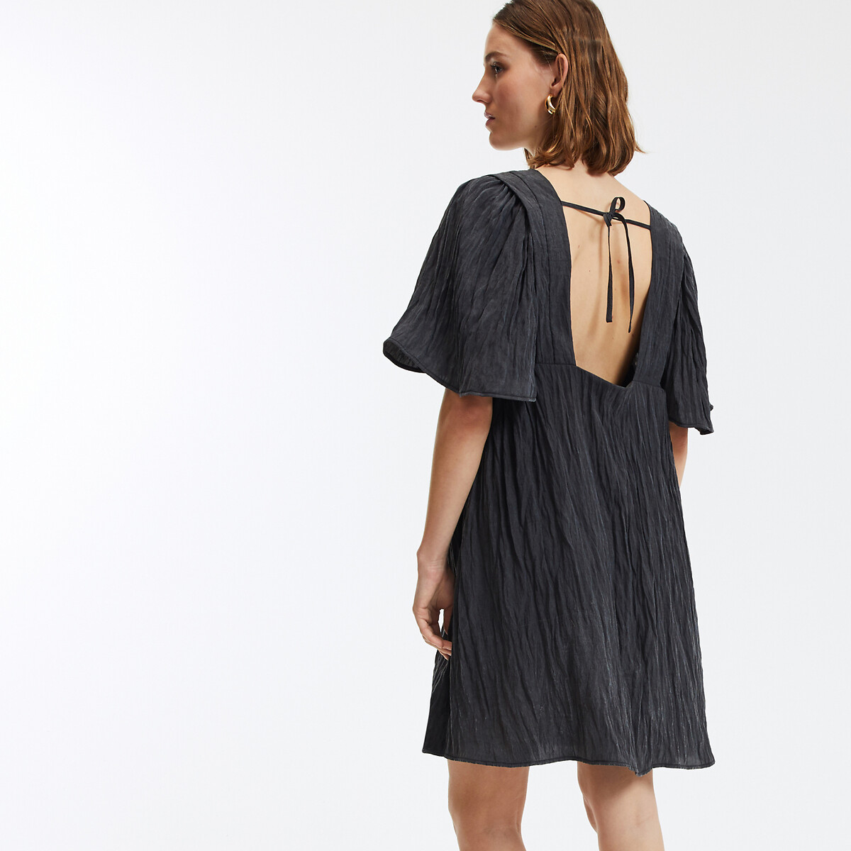 COLEÇÃO LA REDOUTE<br>Vestido curto evasê com mangas curtas em formato de borboleta