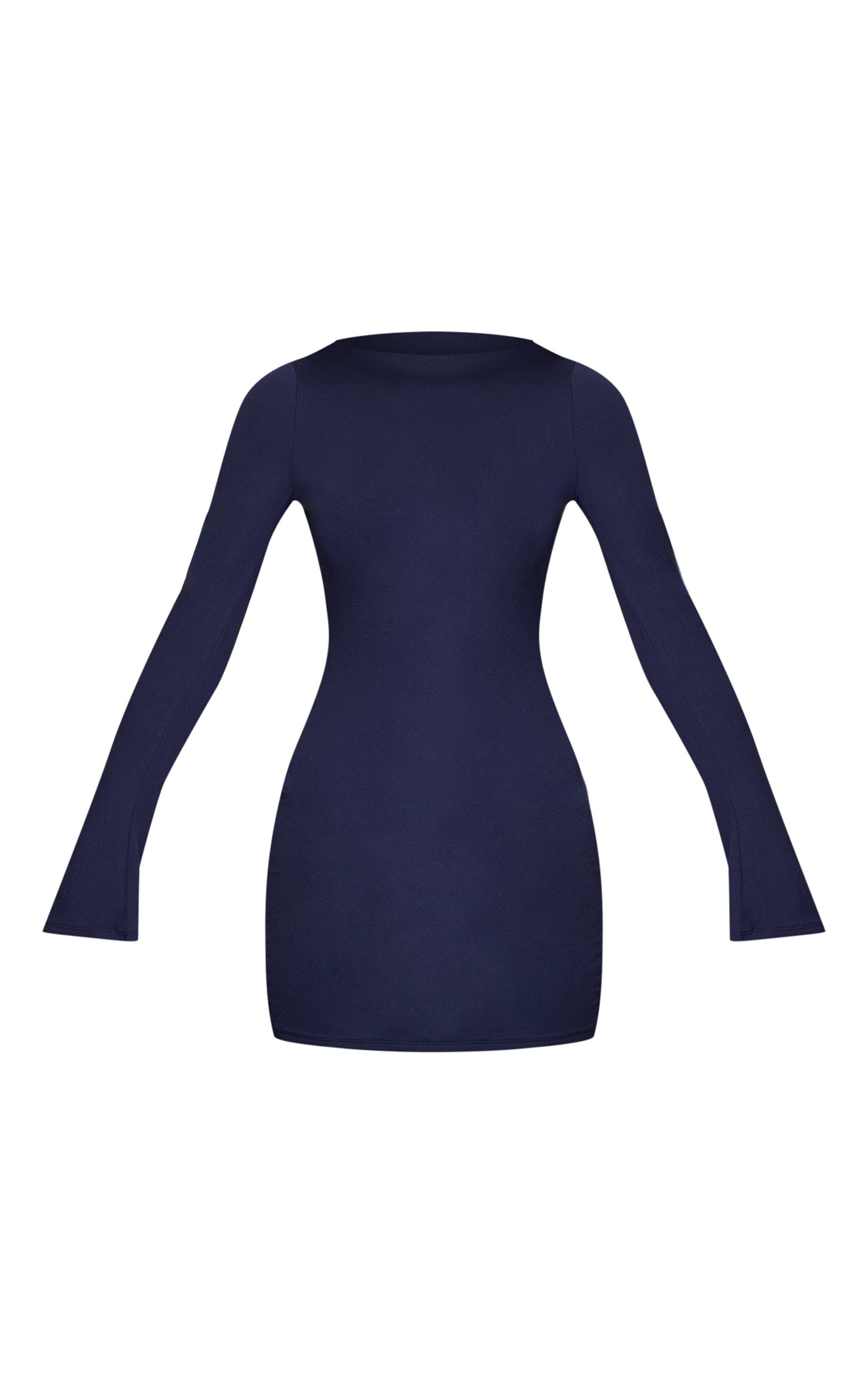 Bleu Marine Robe Moulante À Manches Longues En Jersey Doux Au Toucher