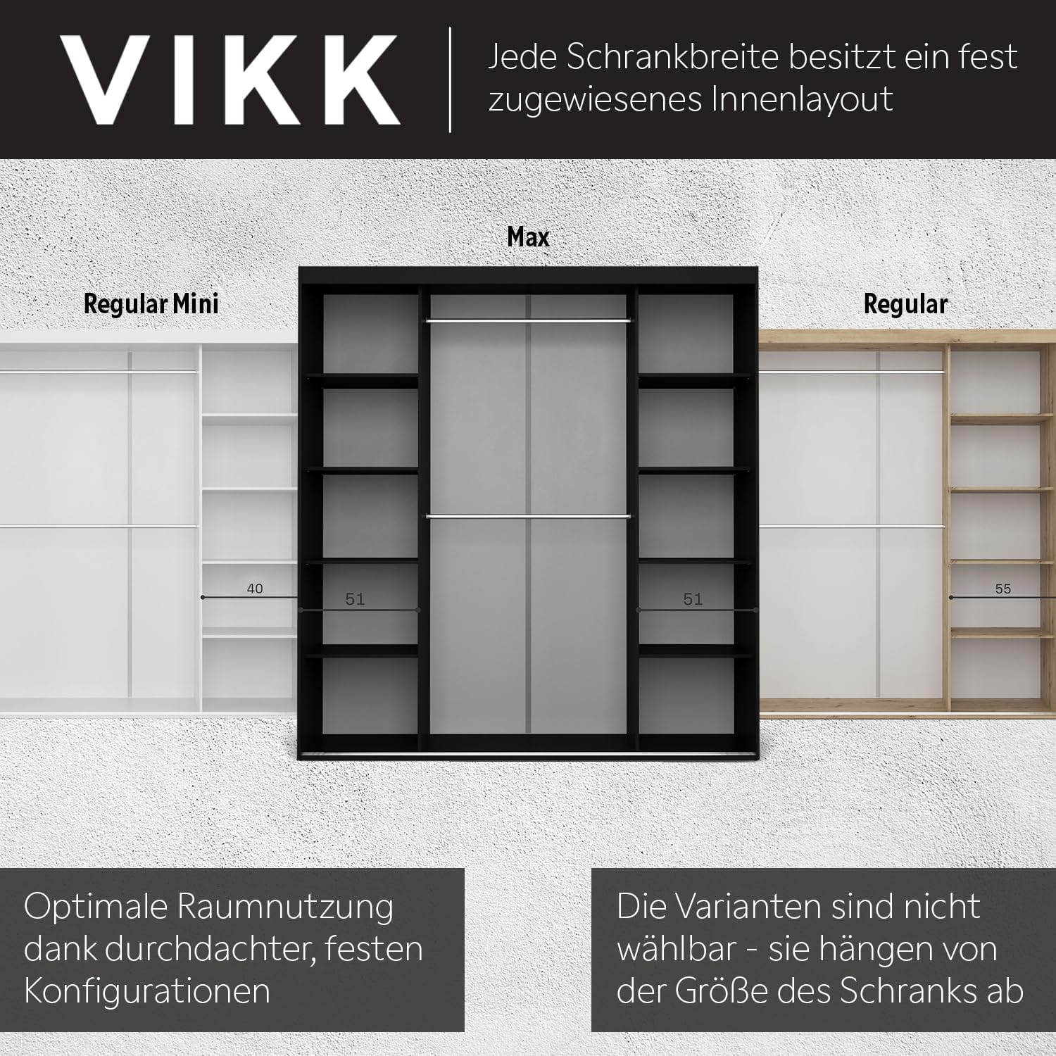 VIKK - Kleiderschrank - Garderobenschrank Groß mit Spiegel - 220x60x225cm - Schrank mit Schiebetüren, 2 Kleiderstangen, Schrank nach Bestelleingang gefertigt, FLA Weiß, Innenausstattung MAX