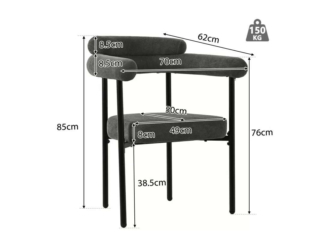 Chaises élégantes en velours gris avec siège à anneaux,d70cm×h84cm