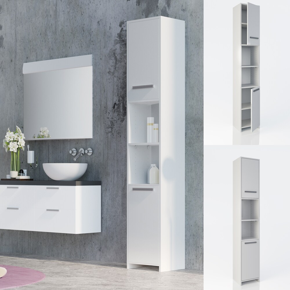 VICCO Badschrank KIKO 190 x 30 cm Weiß - Badezimmerschrank Hochschrank Regal Badregal