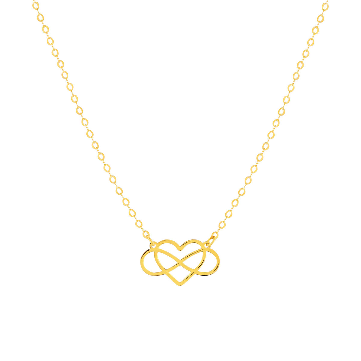 Collier or 375 jaune, motif coeur et infini 45 cm