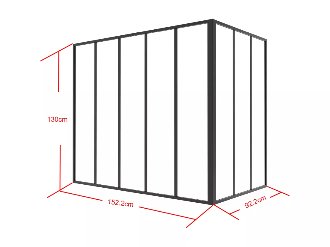 Verrière d'angle d'atelier en aluminium thermolaqué - L150 x L90 x H130 - Noir - BAYVIEW