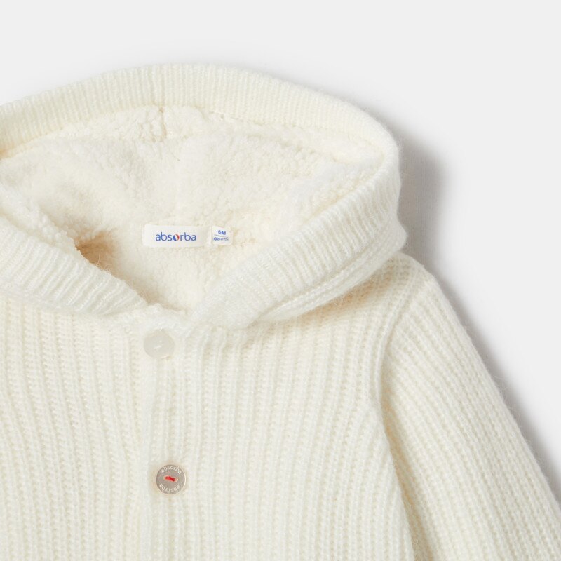 Gilet boutonné à capuche blanc en maille perlée naissance Absorba Blanc