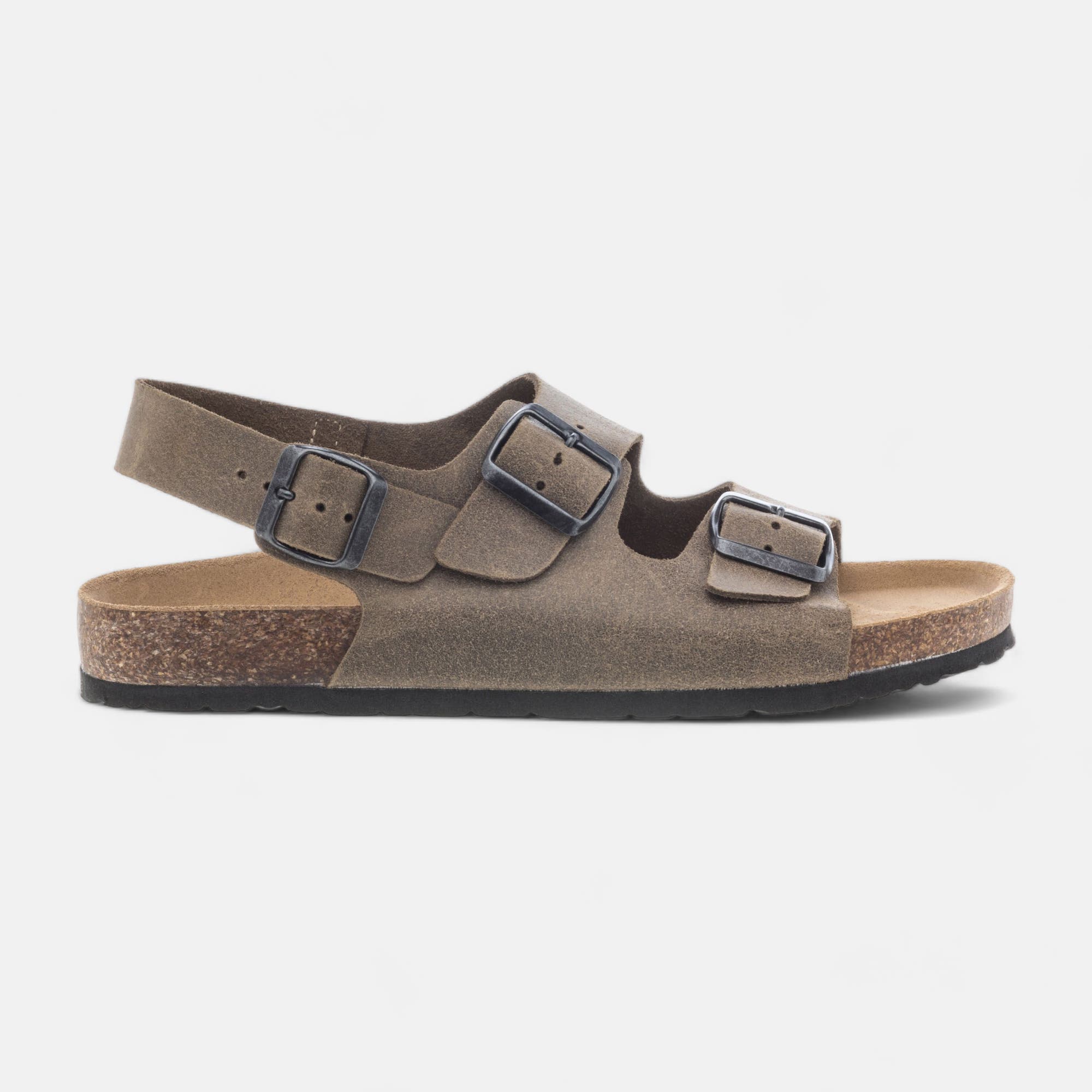 Mules semelle liège Homme en cuir taupe