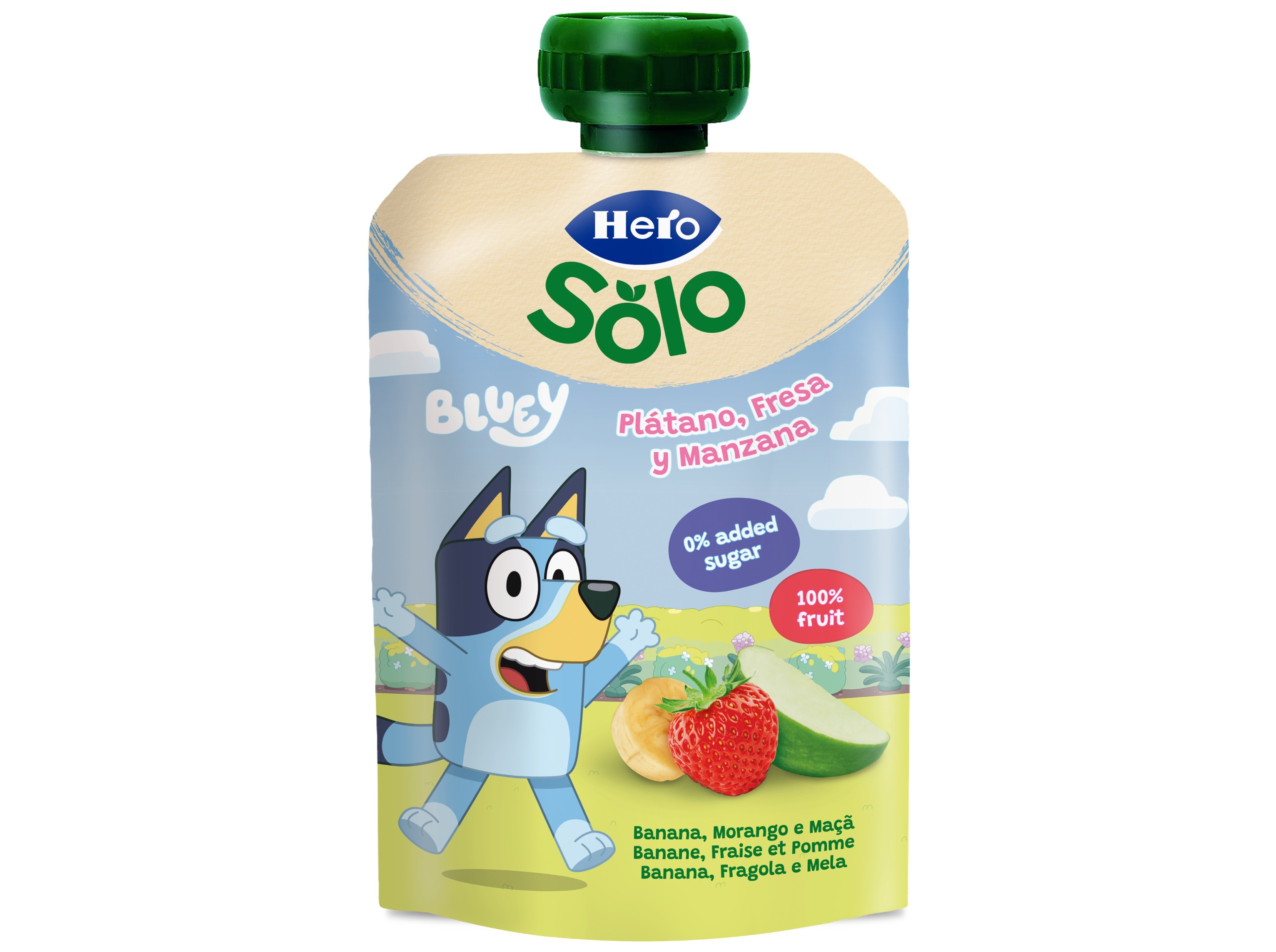 SAQUETA FRUTA HERO JURASSIC BANANAMORANGO E MAÃÃ 100G