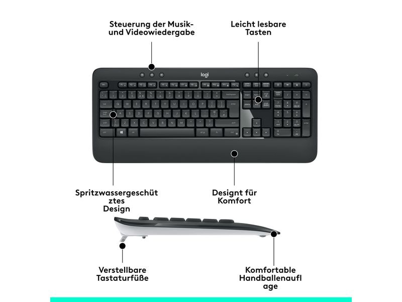 Logitech Tastatur-Maus-Set MK540 Advanced CH-Layout, für Wi Set aus Wireless-Tastatur und -Maus mit bis zu 3 Jahren Batterielaufzeit für PC und Laptop