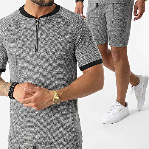Ensemble Tee Shirt Col Zippé Short Jogging C5840-C8150 Gris