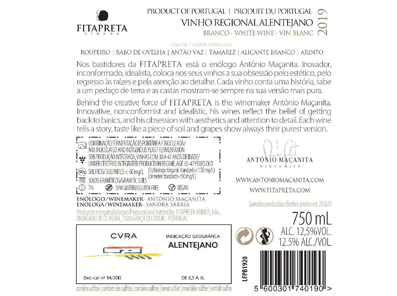VINHO BRANCO FITA PRETA ALENTEJO 0.75L