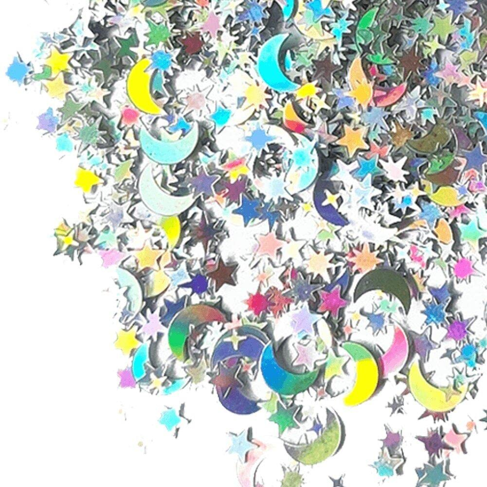(15g) Konfetti Party Dekoration Streukonfetti Tischdekoration Hologramm Metallic Mond / Sterne - Silber