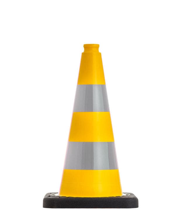 UVV FLEX gele verkeerskegels 50 cm, stabiel, ca. 2,1 kg, heldere, aantrekkelijke kleuren / RA1 reflecterende folie wit