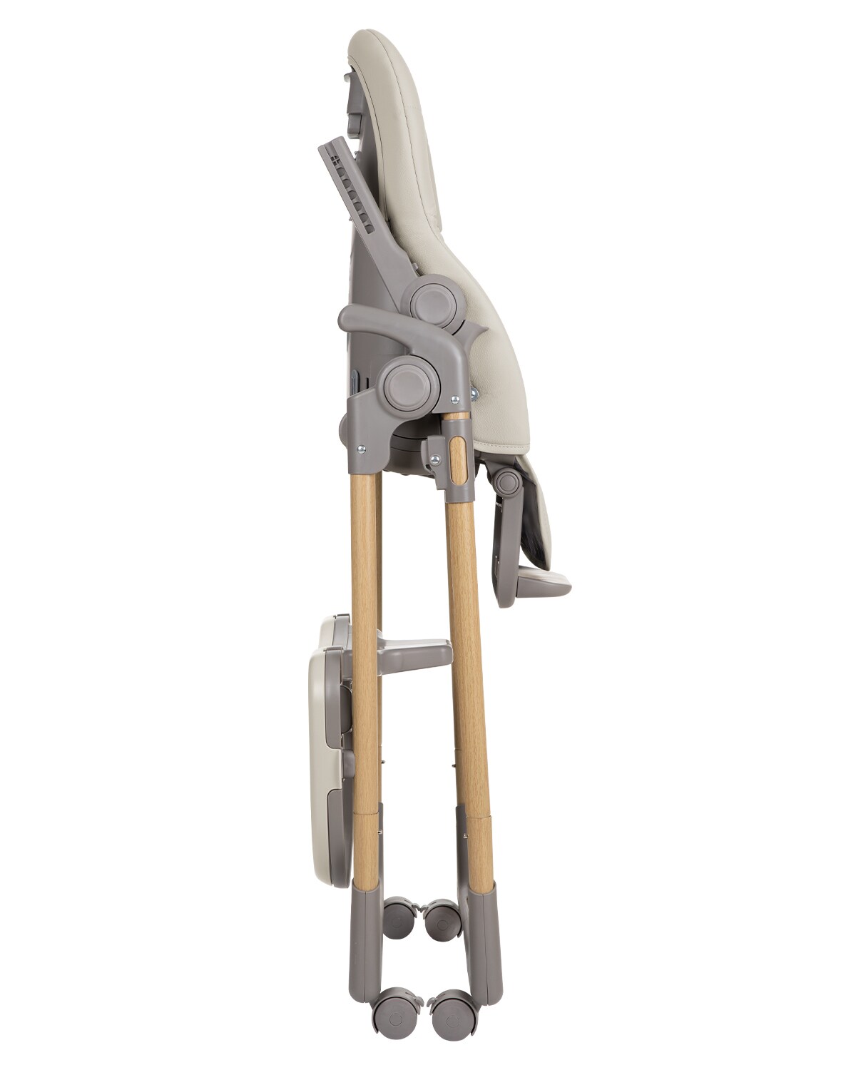 Kikkaboo Kinderhochstuhl Olive Räder mit Bremse klappbar höhenverstellbar Gurt beige