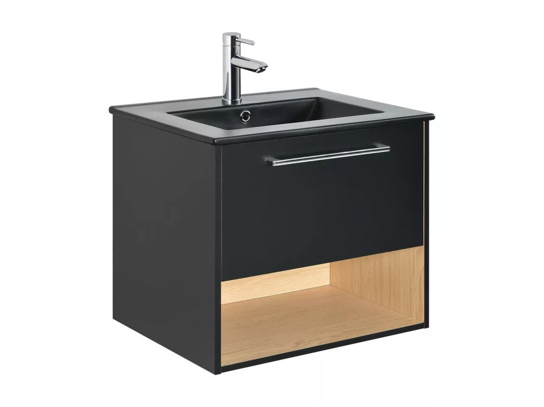Meuble simple vasque noir 60cm + vasque