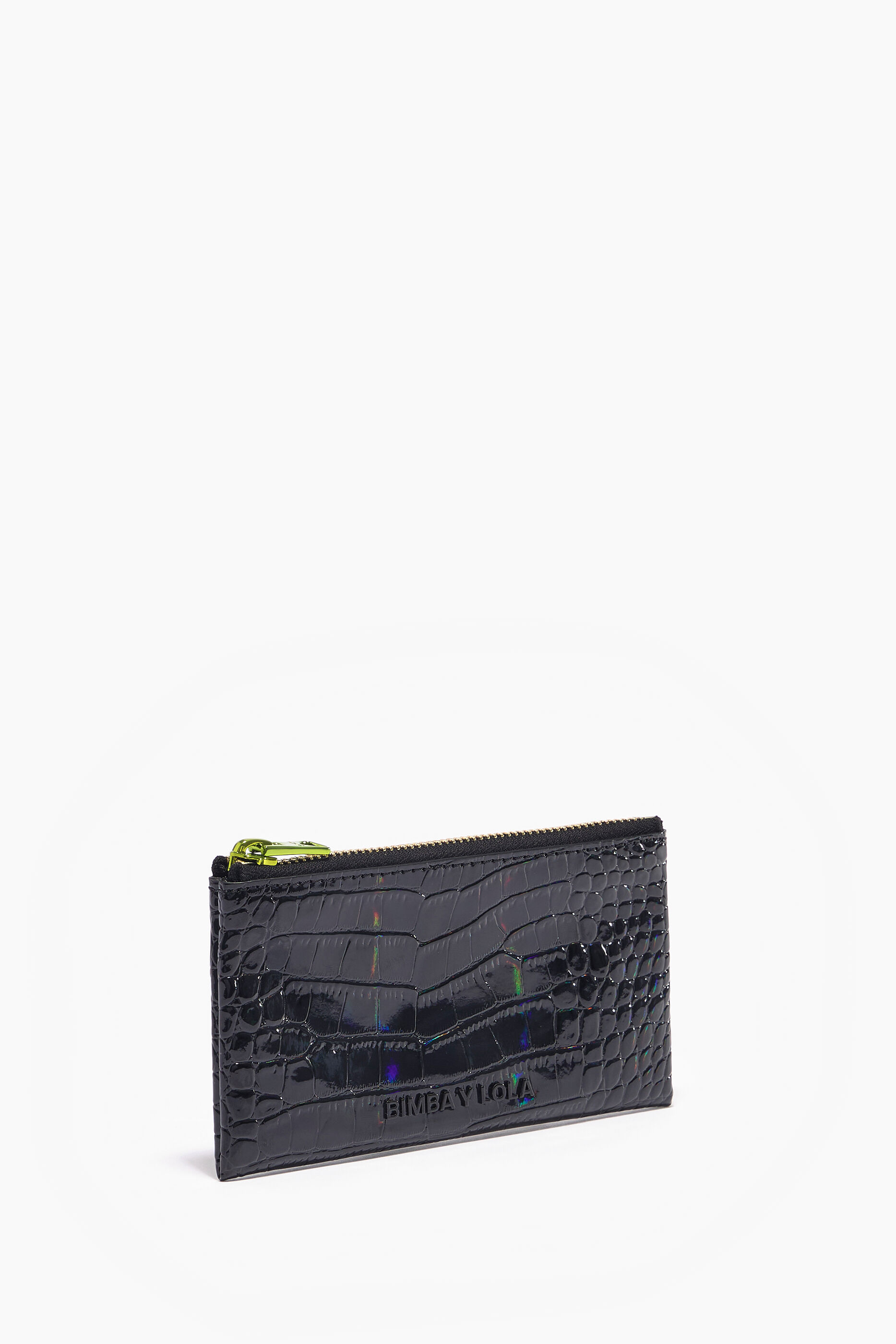 Carteira preta de crocodilo tamanho P