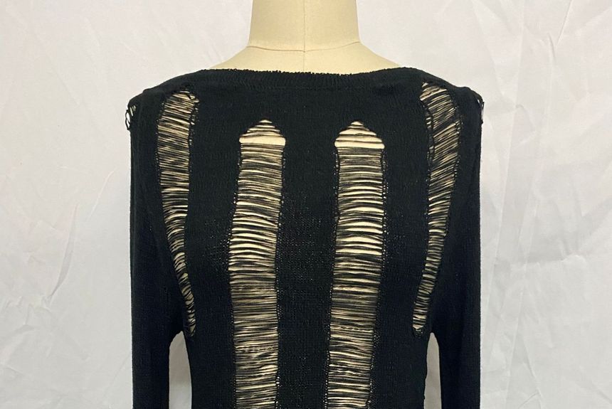Bolgivy - Lange mouwen boothals effen, open rug mini bodycon gebreide jurk