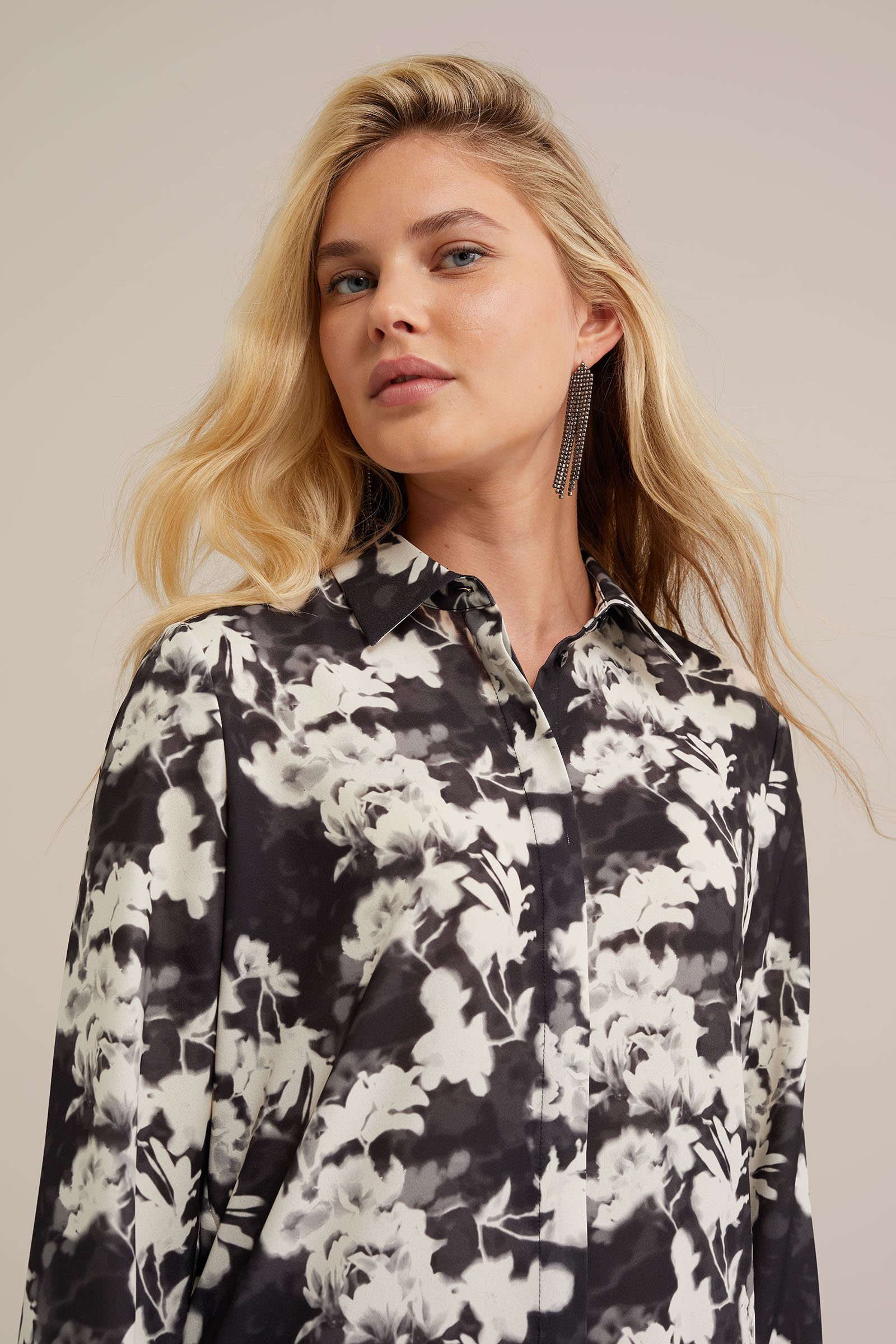 blouse met fijne structuur WE Fashion Donkergrijs gemeleerd