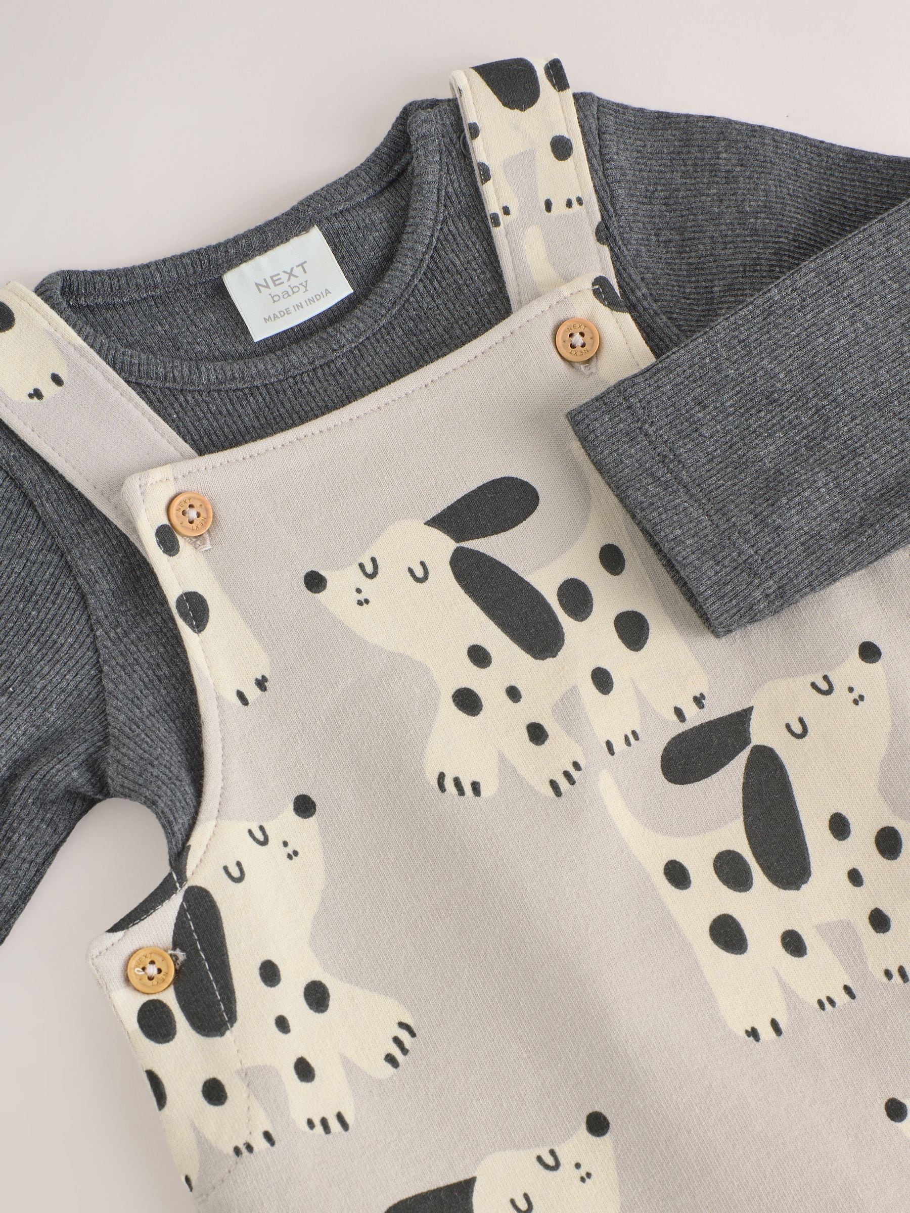 Zwart-wit hond - Jersey tuinbroek en rompertje babyset (0mnd-2jr)