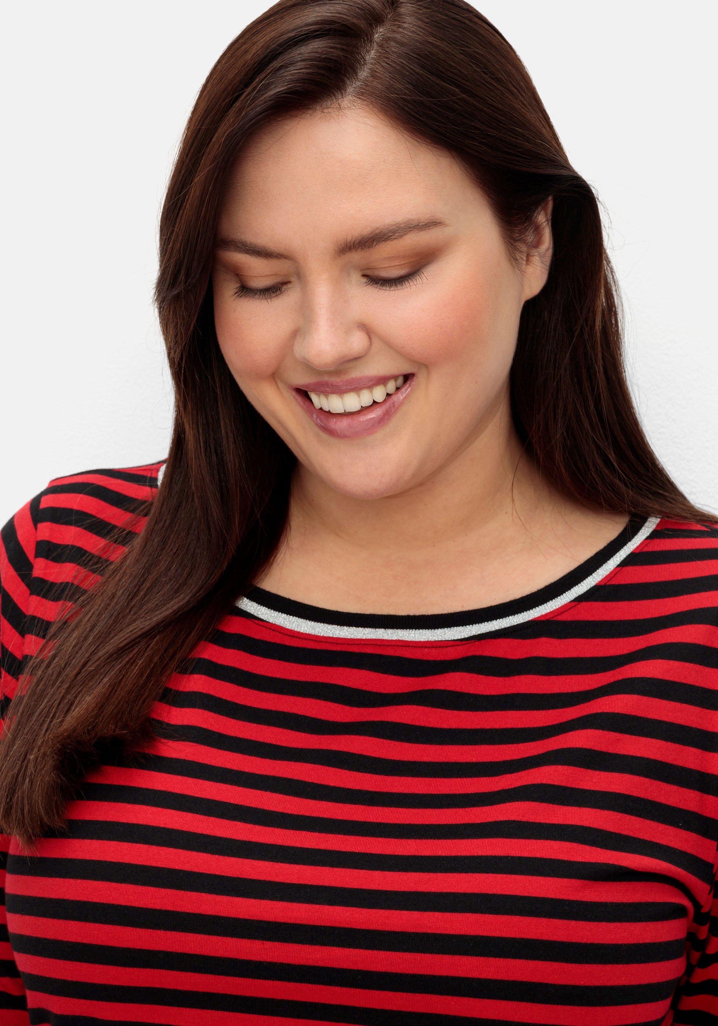 Langarmshirt mit Streifen und Effektgarn-Details