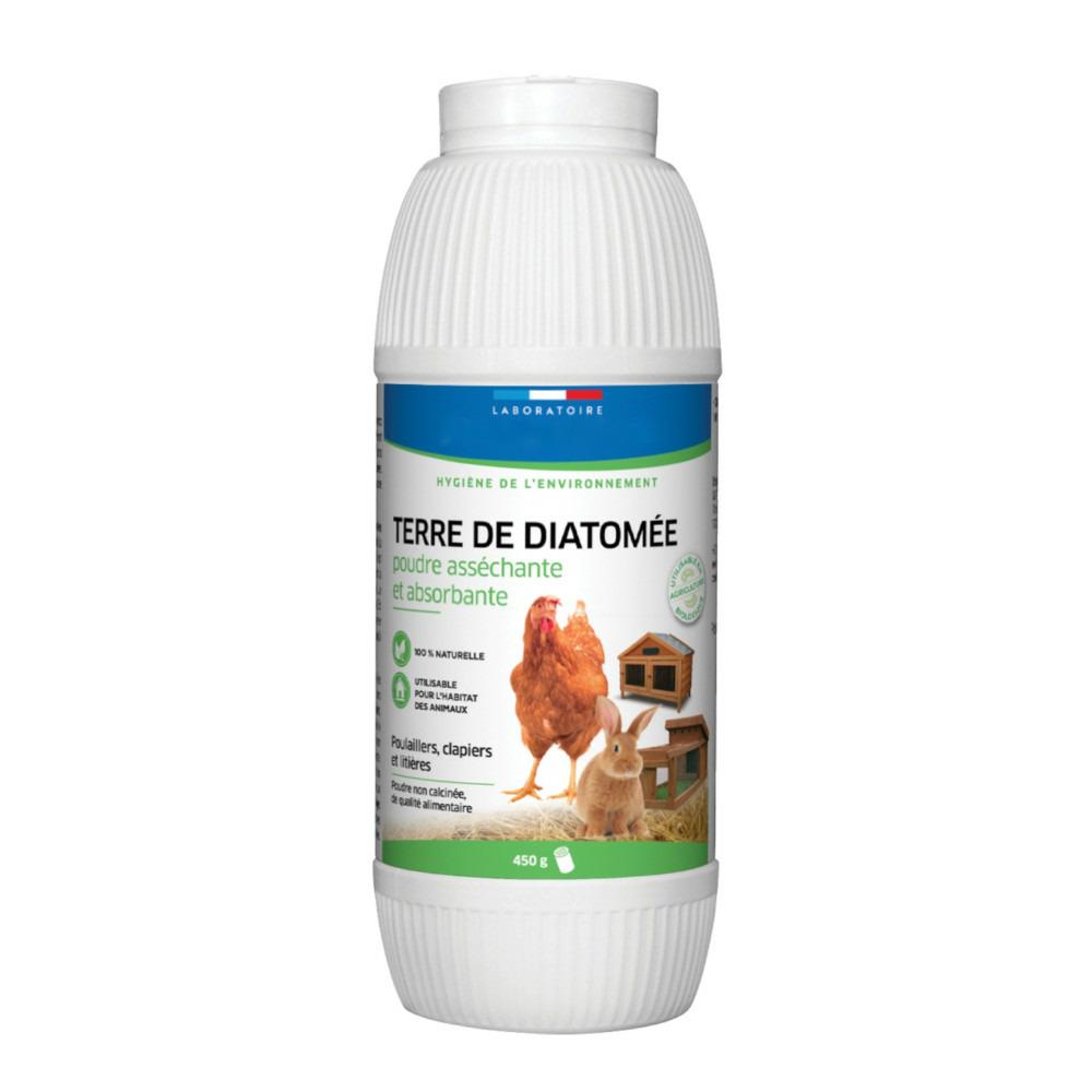 Terre de diatomée 450 g, asséchante, absorbante pour poulaillers, clapiers,
