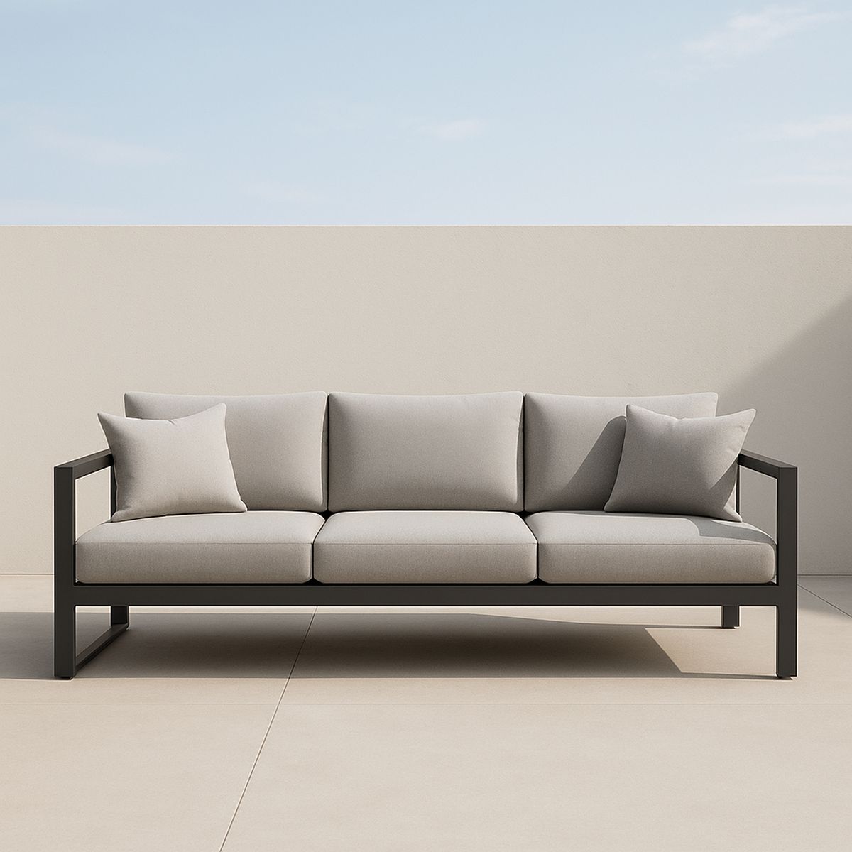 3-Sitzer Sofa mit Aluminiumrahmen und Grauen Bezügen