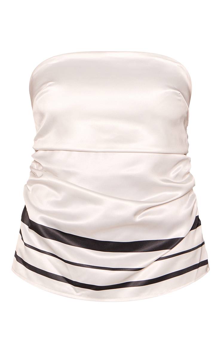 Blanc Top Bandeau Froncé En Satin À Rayures