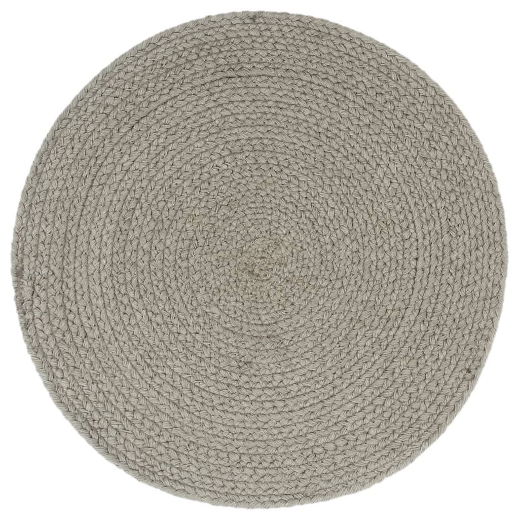 vidaXL Tafelmatten, 6 stuks, effen, grijs, 38 cm, rond, katoen