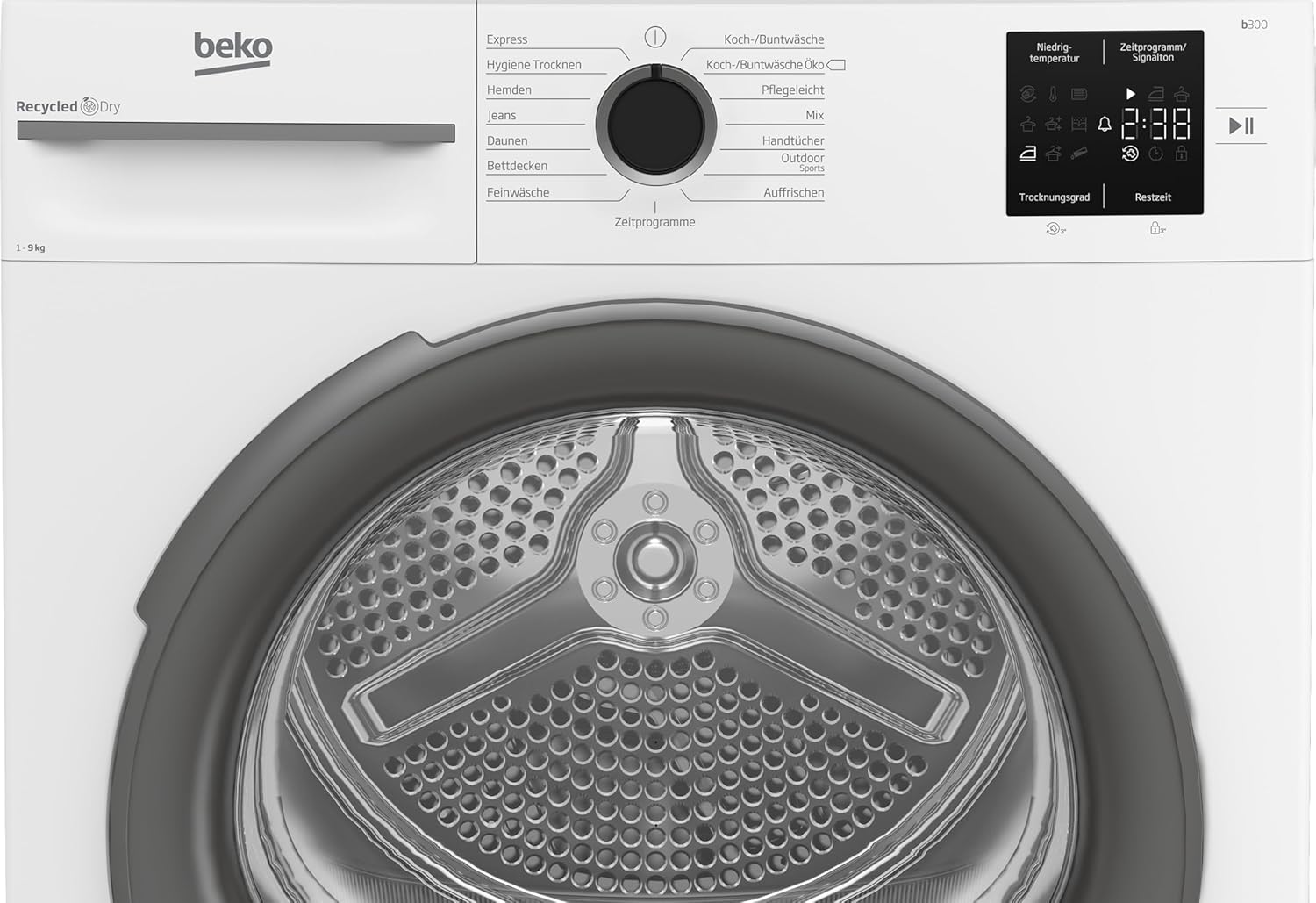 Beko BM3T39210W1 Wärmepumpentrockner, Wäschetrockner, 9 kg, allergikergeeignet, Hygiene Trocknen & Hygiene Auffrischen, 15 Programme, Express, Weiß