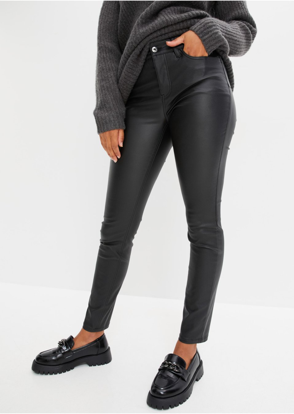 Pantalon push-up enduit au look métallique