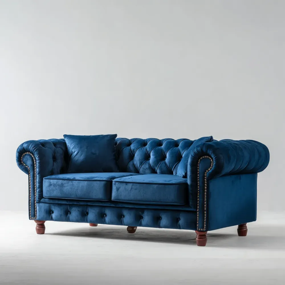 Chesterfield Zweisitzer-Sofa Samt 150x80x70 cm – Blau – Klassisches Design