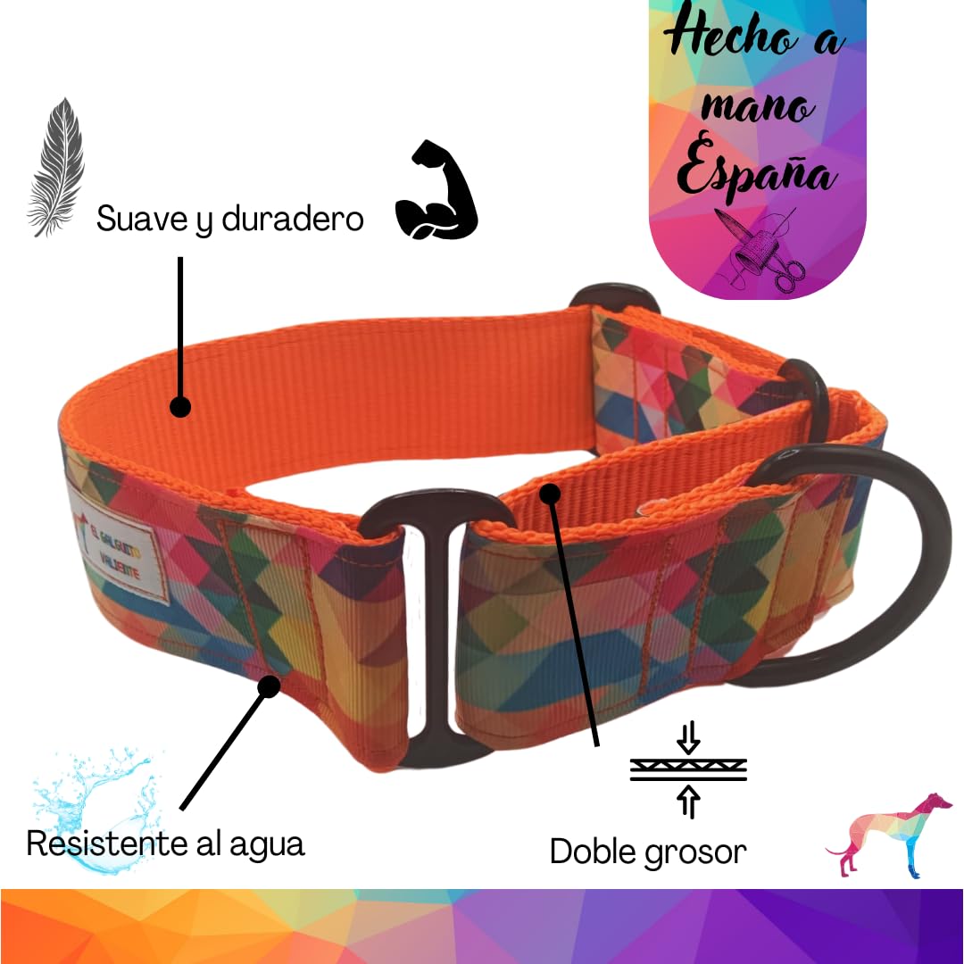 EGV - Coleira Martingale. Coleira artesanal para galgo, fabricada na Espanha (Multicolorida)