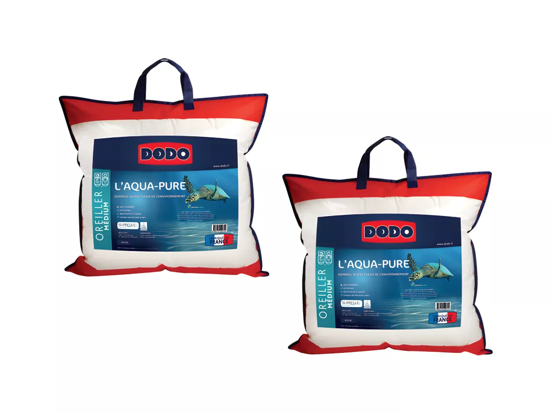 Lot de 2 oreillers DODO - Enveloppe 100% coton biologique - 60 x 60 cm - AQUA-PURE