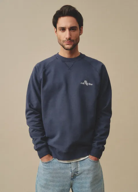 Sweater met geborduurde tekst blauw (BLW)