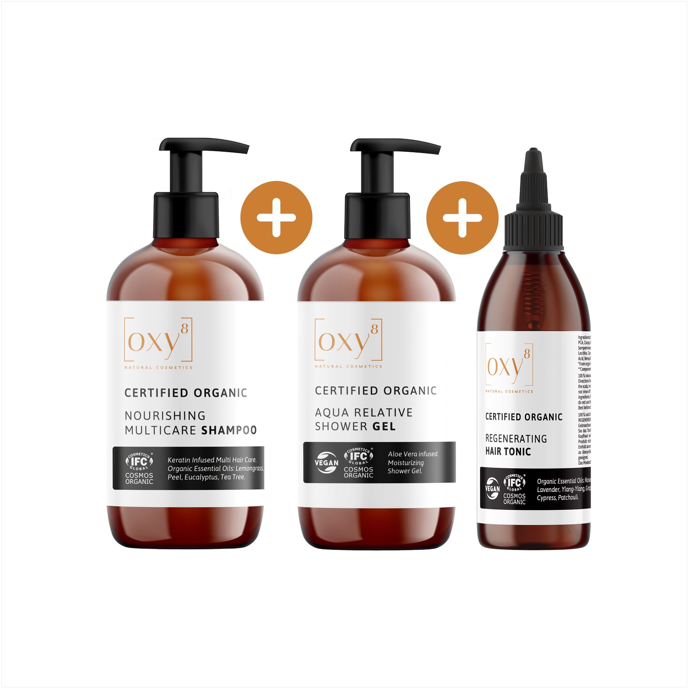 oxy8 Naturkosmetik Set - SHAMPOO & SHOWER GEL & HAIR TONIC - Pflege Trio für den Mann
