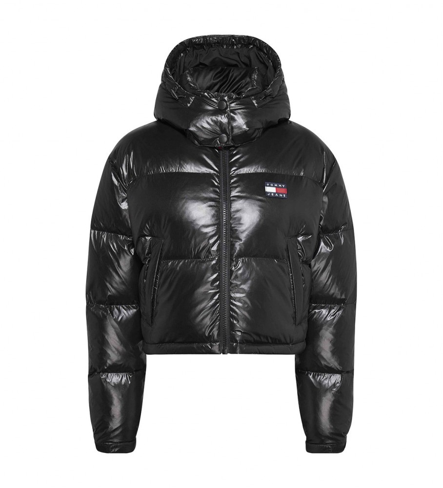 Jaqueta Tommy Jeans Alaska acolchoada e reciclada, preta.