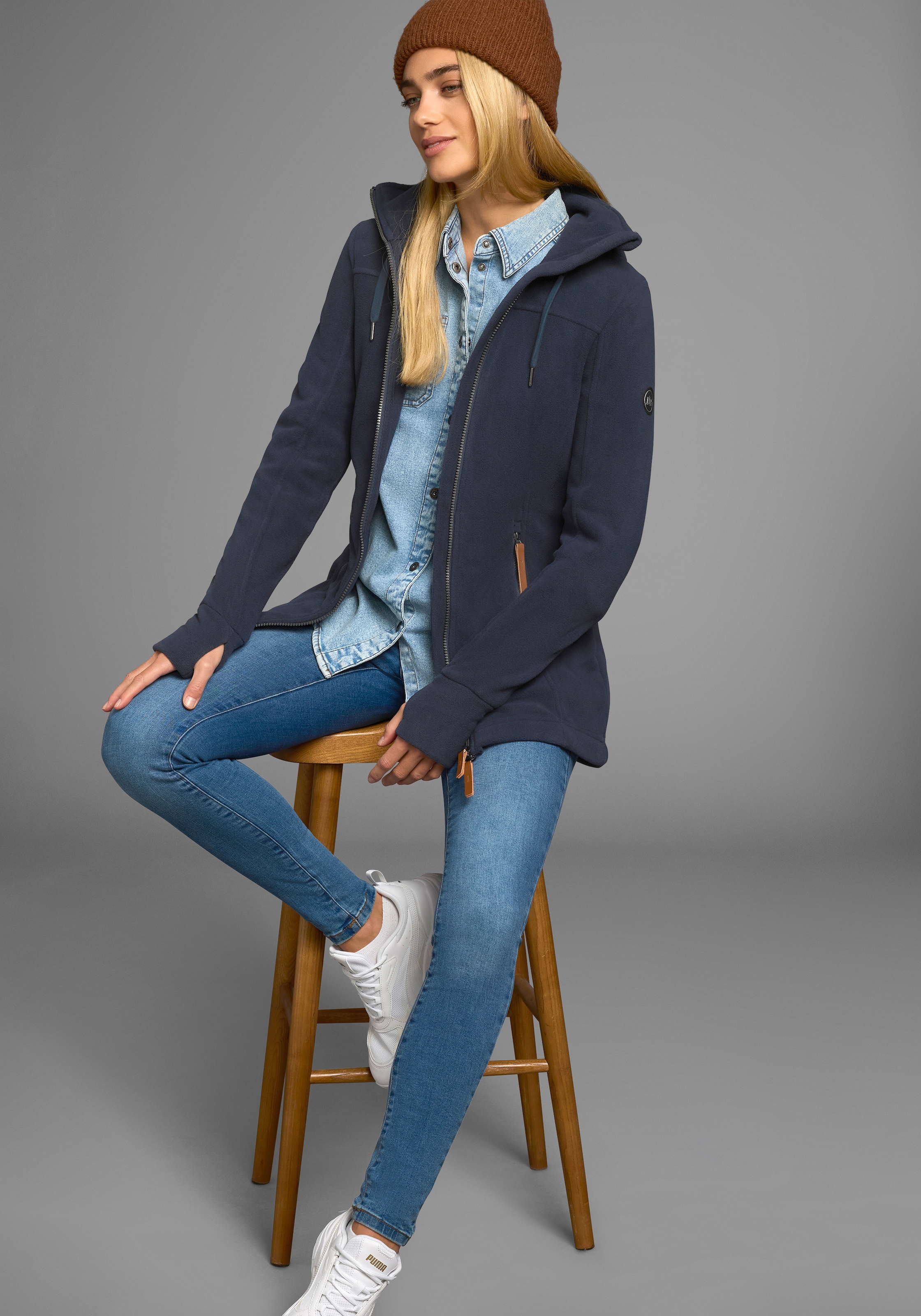 Polarino Fleecejacke mit Kapuze aus Fleece,  atmungsaktiv,  schnell trocknend