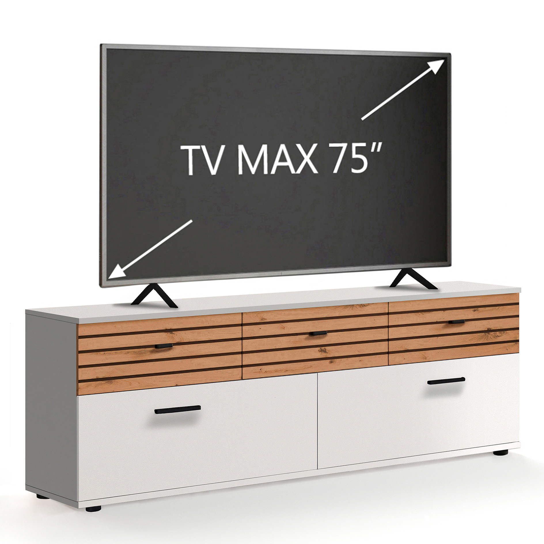 TV-Lowboard BARLET - weiß-Artisan Eiche - 168 cm