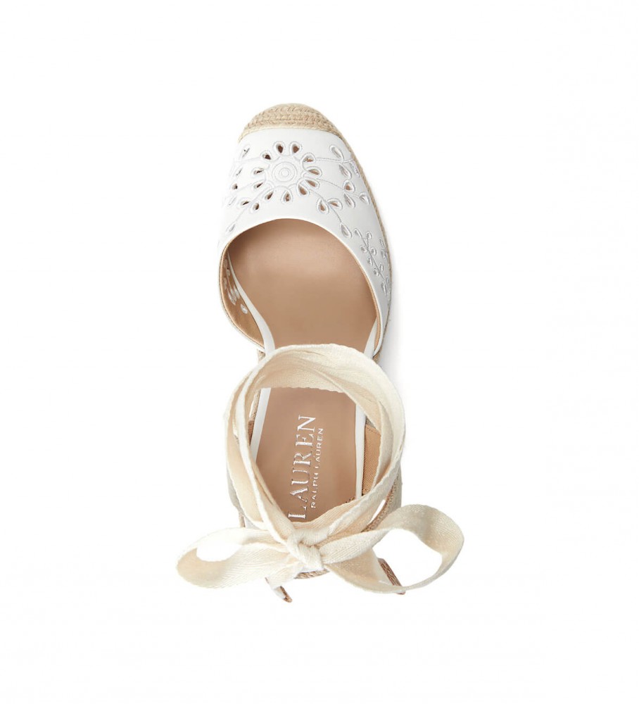 Alpargata Ralph Lauren Paislee em couro napa branco - Salto plataforma de 6,5 cm -