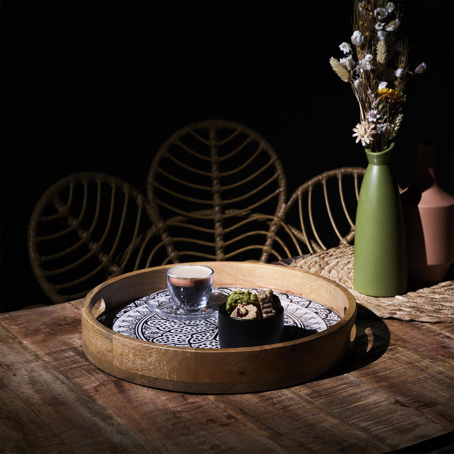 PLATEAU ROND MANGUIER DUNE NOIR 35CM
