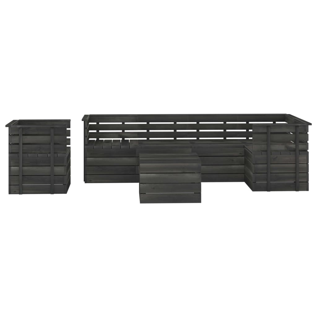 Salon de jardin palette meuble d'extérieur ensemble de mobilier 7 pièces bois de pin massif gris foncé