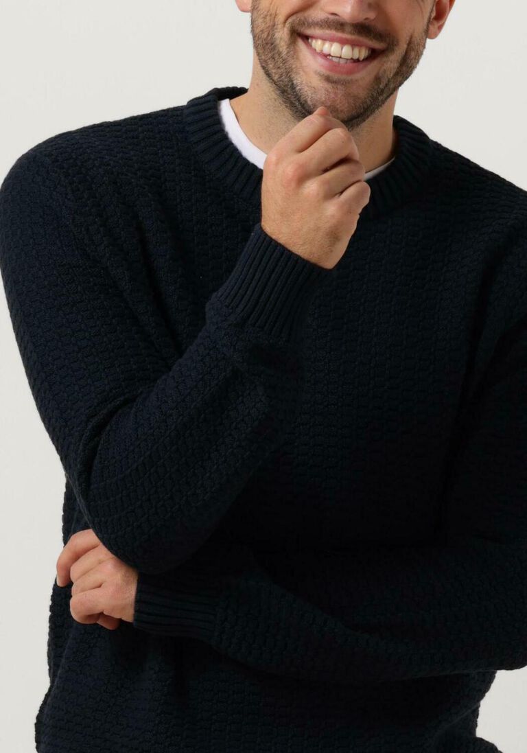 SELECTED HOMME donkerblauwe selected homme trui slhthim ls knit structure crew