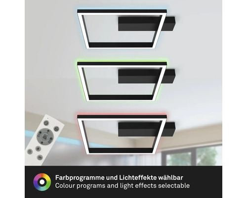 Dimbare LED-plafondlamp, 18W, 2000 lm, 2700K-6500K CCT RGB, 57x48 cm, zwart, met nachtlampfunctie, geheugenfunctie en afstandsbediening.