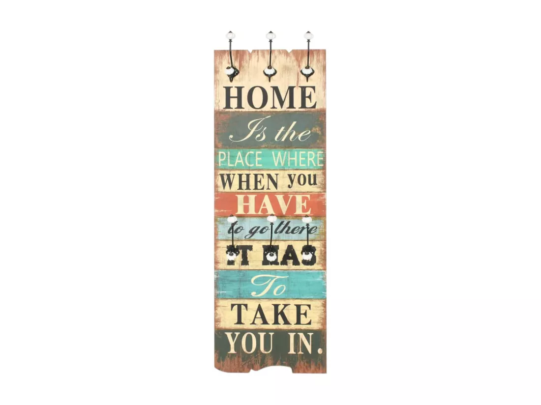 Porte-manteau mural avec 6 crochets 120 x 40 cm HOME IS