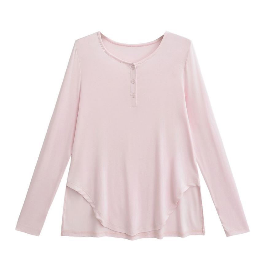 Asiris - Effen Henley T-shirt met lange mouwen