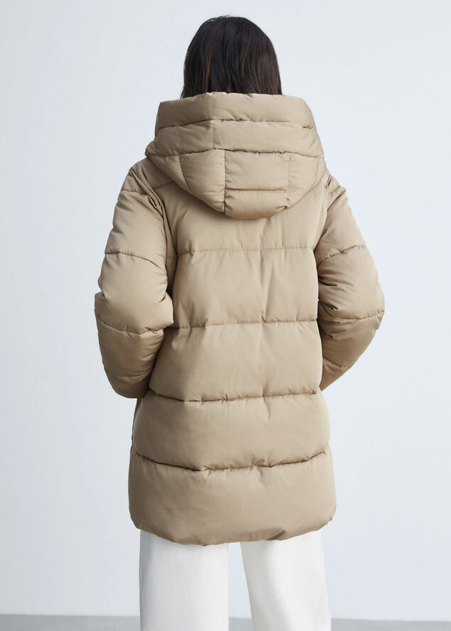 MANGO Hood quilted coat Light beige