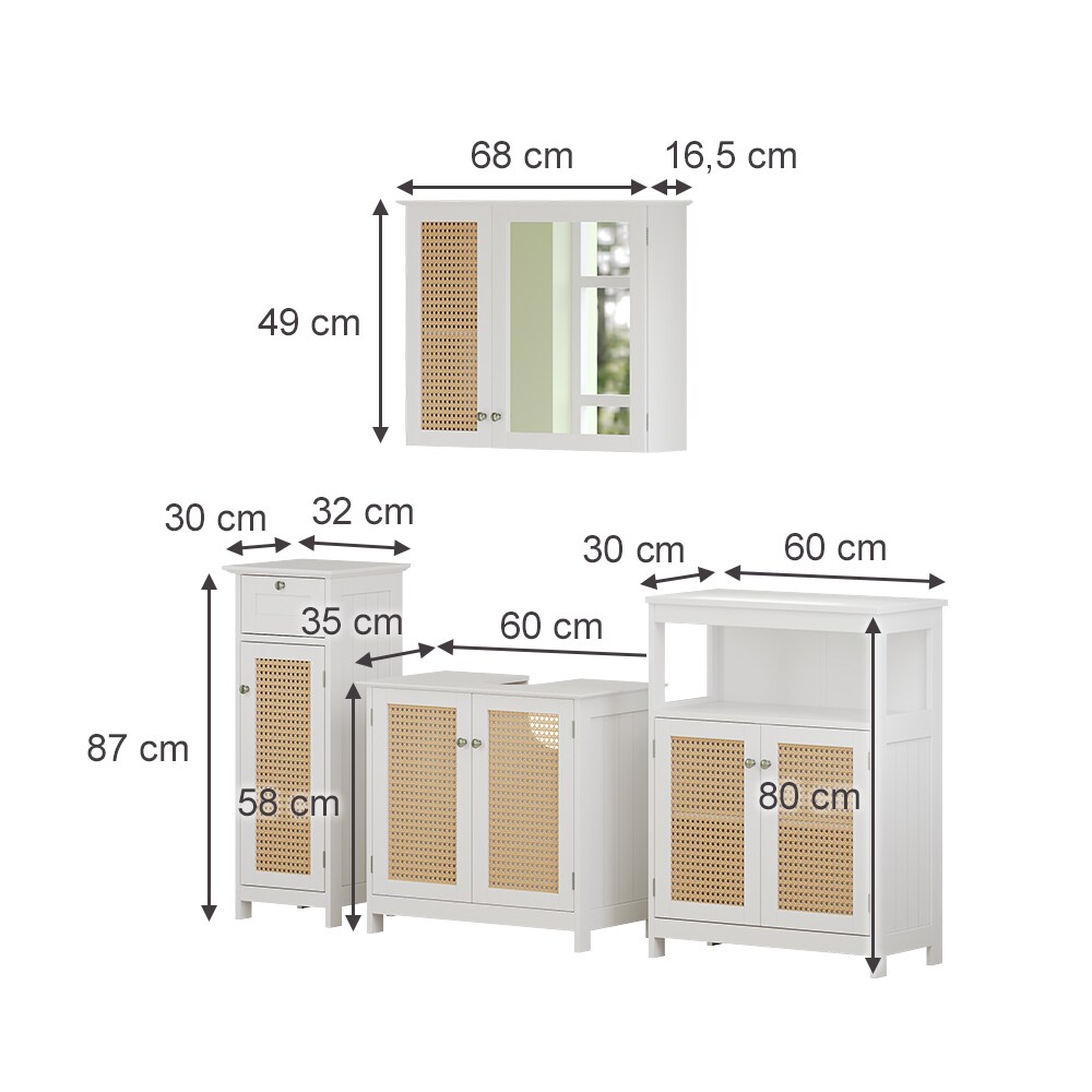 Vicco Badmöbel-Set Rosario, Weiß, moderne Serie, Badezimmer, dekorative Front, Spiegelschrank, Waschtischunterschrank, Midischrank, Sideboard
