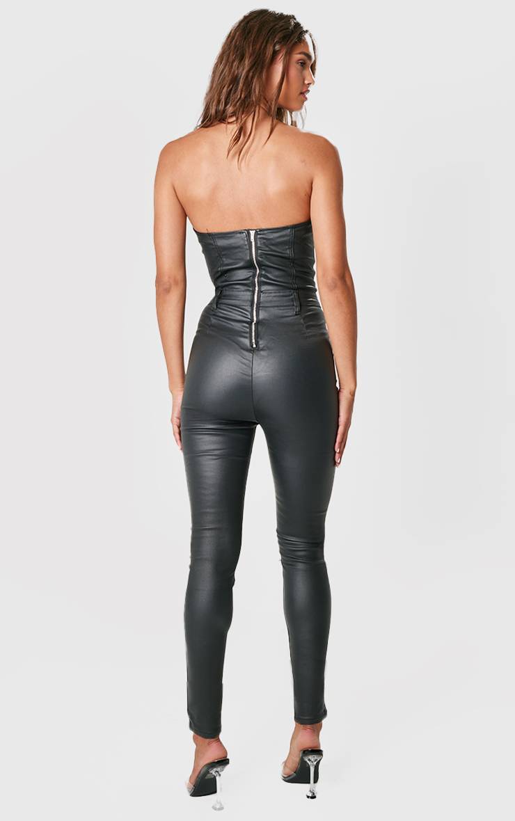 Noir Combinaison Bandeau En Denim Enduit